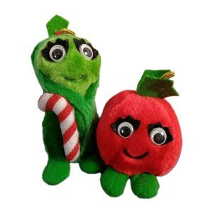 1991 Del Monte Christmas Yumkins Peas and Tomato Plush Ornaments Festive Stuffed